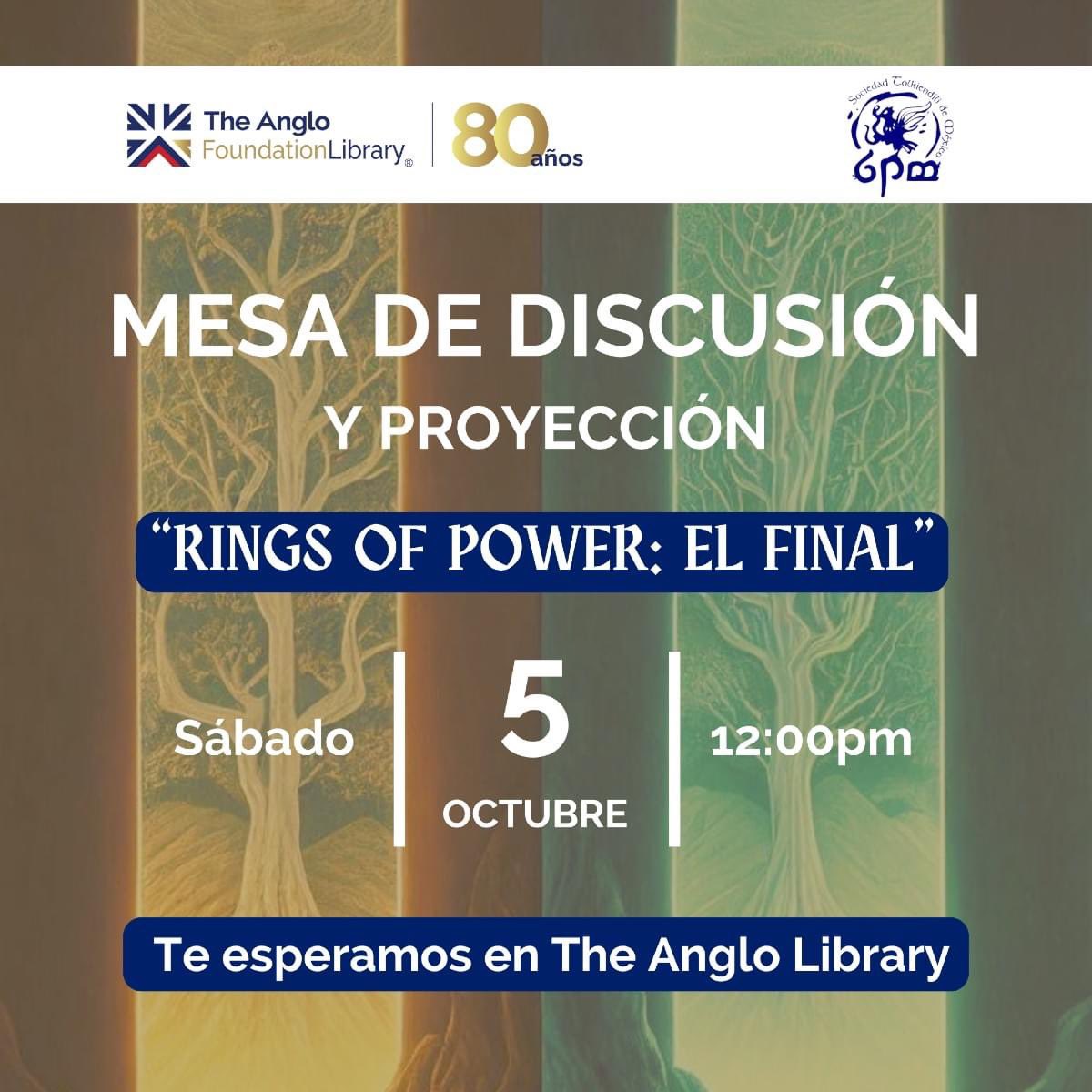STolkiendiliMex's tweet photo. Proyección del episodio final de la T2 #ROP, seguido de una #MesaRedonda donde comentaremos lo acontecido, lo bueno, lo malo, lo feo y aventurarán sus vaticinios y quinielas para la siguiente entrega.
#YoLeoATolkien con la #STMAC en #theanglolibrary https://t.co/zFt3wBR3lr