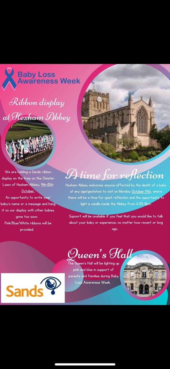 Hexham Abbey are holding their annual ribbon display to mark #BLAW2024. If you can’t get there in person we can add your babies name to the tree for you. 

Just comment below with their details ! #rememberance #ribbondisplay #pinkandblue