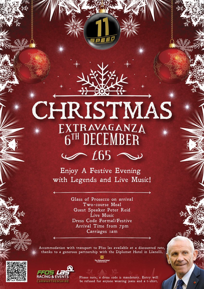 Join us Dec 6th at <a href="/FfosLasRC/">Ffos Las Racecourse</a> for the 11Speed Christmas Extravaganza with football legend <a href="/reid6peter/">Peter Reid 💙</a> ! Prosecco on arrival, a 2-course meal, and live music. Tickets £65: ffoslas-racecourse.co.uk/whats-on/11spe… #ChristmasEvent #FfosLas