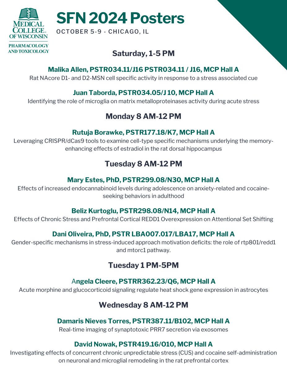 MCW Pharmacology & Toxicology (@mcwpharmtox) on Twitter photo If you are going to #SfN24, be sure to check out these posters from <a href="/McwPharmTox/">MCW Pharmacology & Toxicology</a>! If you are going to #SfN24, be sure to check out these posters from <a href="/McwPharmTox/">MCW Pharmacology & Toxicology</a>!