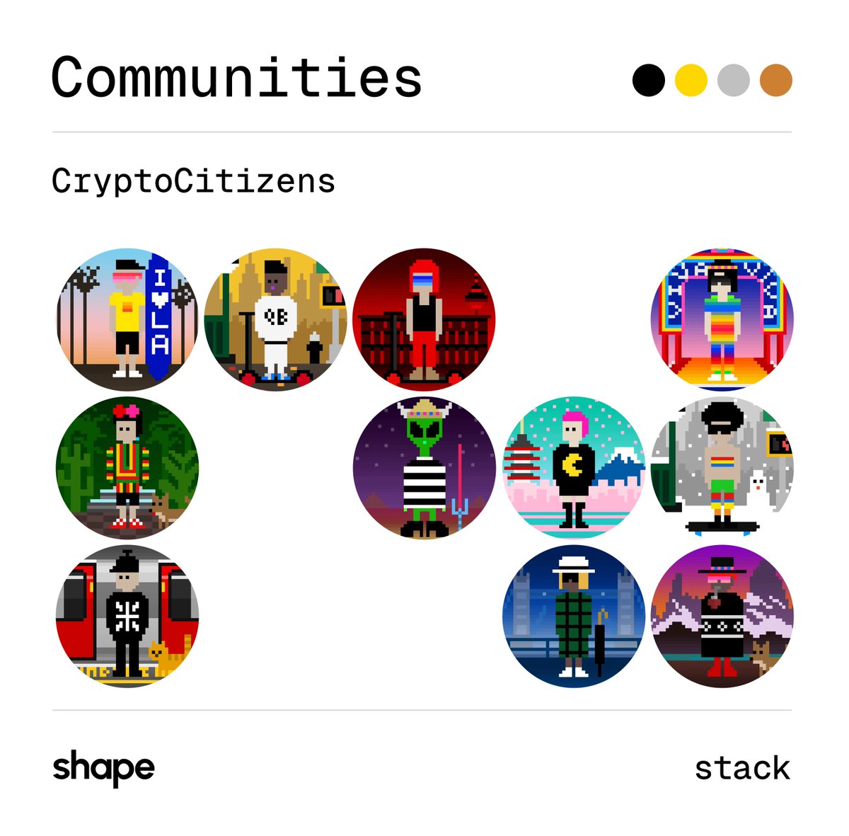 New to Stack ⚫🟡⚪🟤

CryptoCities need <a href="/q2design/">Qian Qian</a> CryptoCitizens. Welcome to the <a href="/brtmoments/">Bright Moments</a> DAO!

Are you a citizen? Earn a silver medal ⚪
Travelled the world? Earn a gold medal 🟡
Been *everywhere*? Earn a special medal ⚫