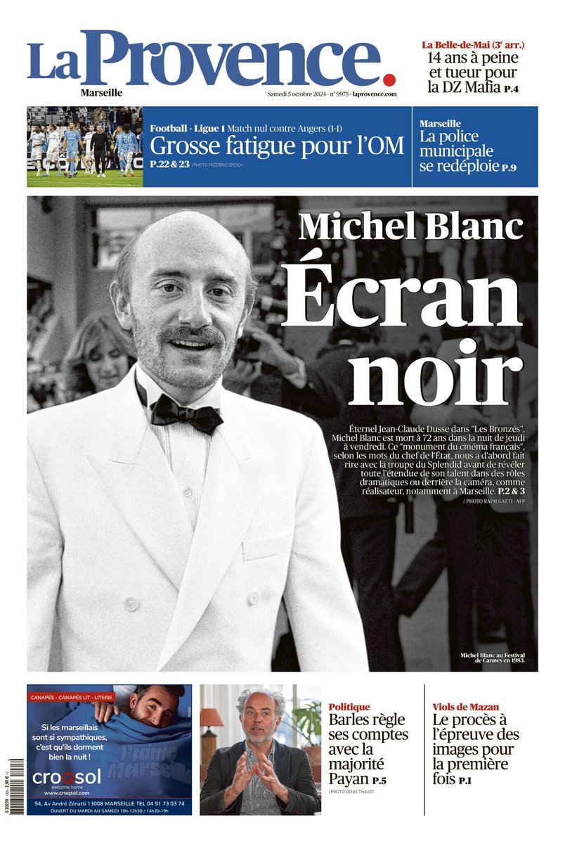 A la Une de "La Provence" du samedi 5 octobre 👇