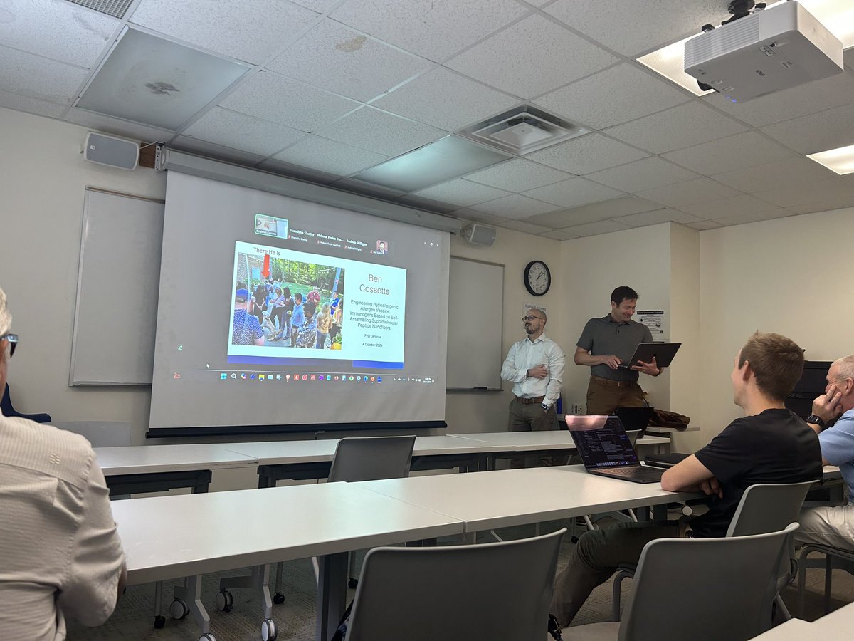 LabCollier's tweet image. Congratulations to Ben Cossette for defending his thesis today, titled “Engineering Hypoallergenic Allergen Vaccine Immunogens Based on Self-Assembling Supramolecular Peptide Nanofibers”. 
Good luck on your next adventures, we will miss you! 🥜👨🏻🔬