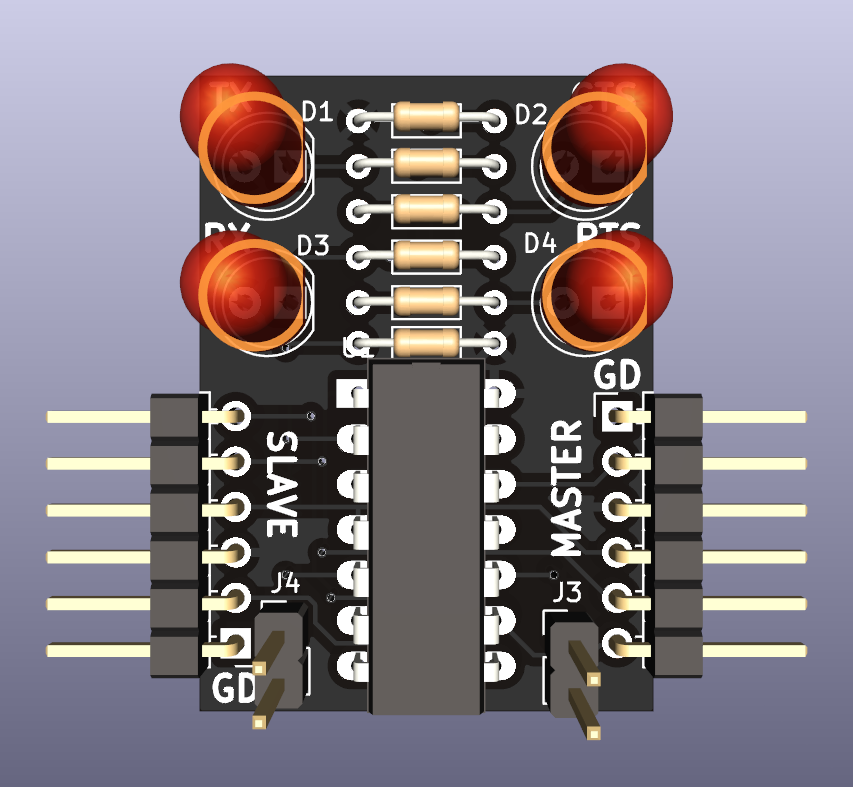 Little useful gadget that makes it easier to work with FTDI connections. Breakout FTDI connections. Jumpers to select LED polarity.