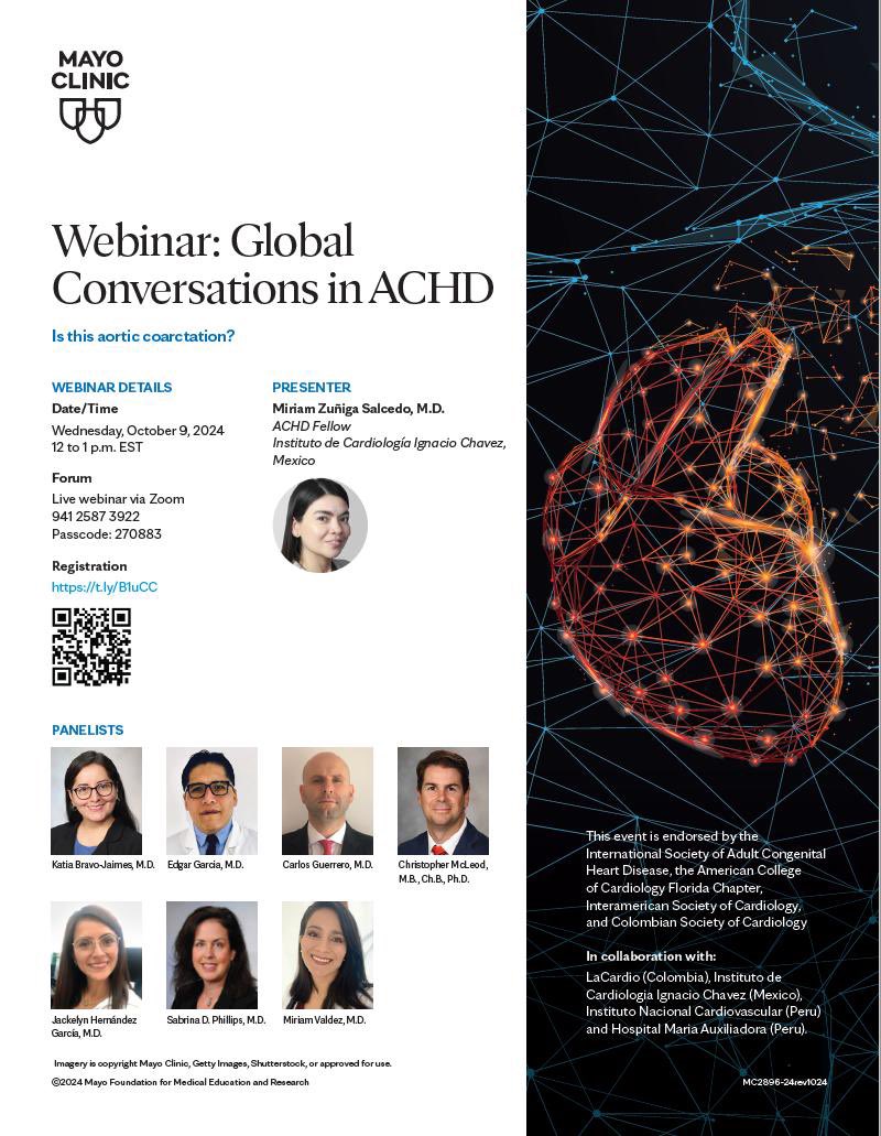 Katia Bravo, MD, FACC (@bravo__md) on Twitter photo 🚨#ACCFIT #ACHD #CardioTwitter #MedEd
Join us in our 17th session of “Global conversations in ACHD”
October 9th, 12-1pm EST
With endorsement from <a href="/ISACHD/">Int’l Society for Adult Congenital Heart Disease🌎</a> <a href="/FloridaACC/">Florida Chapter ACC</a> <a href="/SIAC_cardio/">SIAC</a> <a href="/sccccardio/">Sociedad Colombiana de Cardiología</a>
<a href="/Mag_Ladouceur/">Magalie Ladouceur</a> @MayoEquity <a href="/MayoClinicCV/">Mayo Clinic CV</a>
<a href="/RashidAlhusain/">Rashid Alhusain</a> <a href="/Dr_DanMD/">Daniel Ambinder, MD</a> <a href="/AmitGoyalMD/">Amit Goyal MD MAS</a> 🚨#ACCFIT #ACHD #CardioTwitter #MedEd
Join us in our 17th session of “Global conversations in ACHD”
October 9th, 12-1pm EST
With endorsement from <a href="/ISACHD/">Int’l Society for Adult Congenital Heart Disease🌎</a> <a href="/FloridaACC/">Florida Chapter ACC</a> <a href="/SIAC_cardio/">SIAC</a> <a href="/sccccardio/">Sociedad Colombiana de Cardiología</a>
<a href="/Mag_Ladouceur/">Magalie Ladouceur</a> @MayoEquity <a href="/MayoClinicCV/">Mayo Clinic CV</a>
<a href="/RashidAlhusain/">Rashid Alhusain</a> <a href="/Dr_DanMD/">Daniel Ambinder, MD</a> <a href="/AmitGoyalMD/">Amit Goyal MD MAS</a>