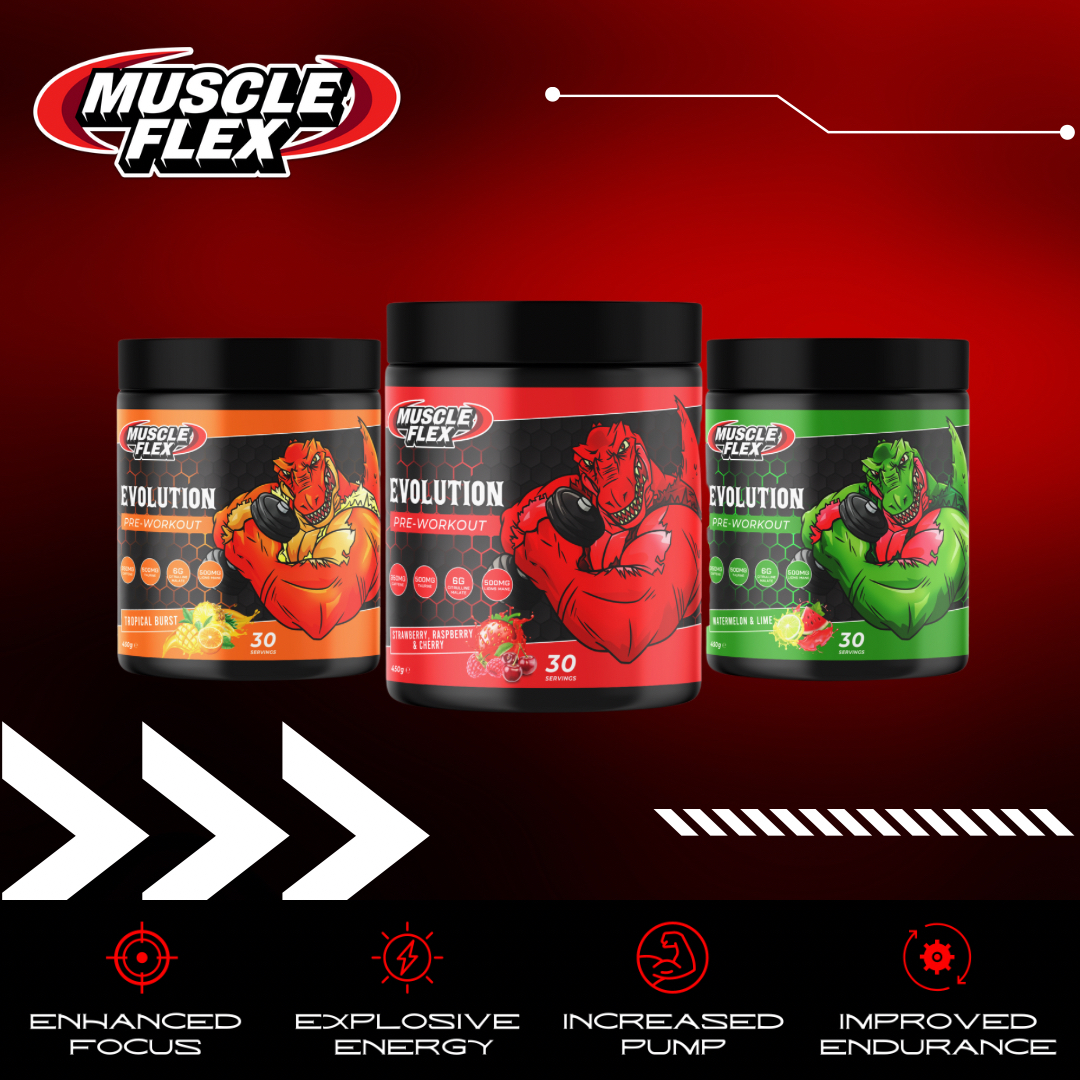 MuscleFlexuk's tweet photo. Unleash your inner beast with Muscle Flex Evolution Pre-Workout!💪

🚀 Explosive Energy
🎯 Enhanced Focus
🔥 Increased Pump
🏋️ Improved Endurance

Available in 3 delicious flavors: Tropical Burst, Strawberry Raspberry Cherry, and Watermelon Lime. Time to level up! 🦾 #PreWorkout https://t.co/Qtpk6w4Sag