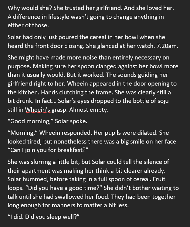 Sharkillicious's tweet photo. So to celebrate Wheesun day, here's a small drabble. It's titled "Cereal and Soju" 🤭
#1004lineDay #AngelLineDay #wheesunday https://t.co/JjnHHbR6Yg