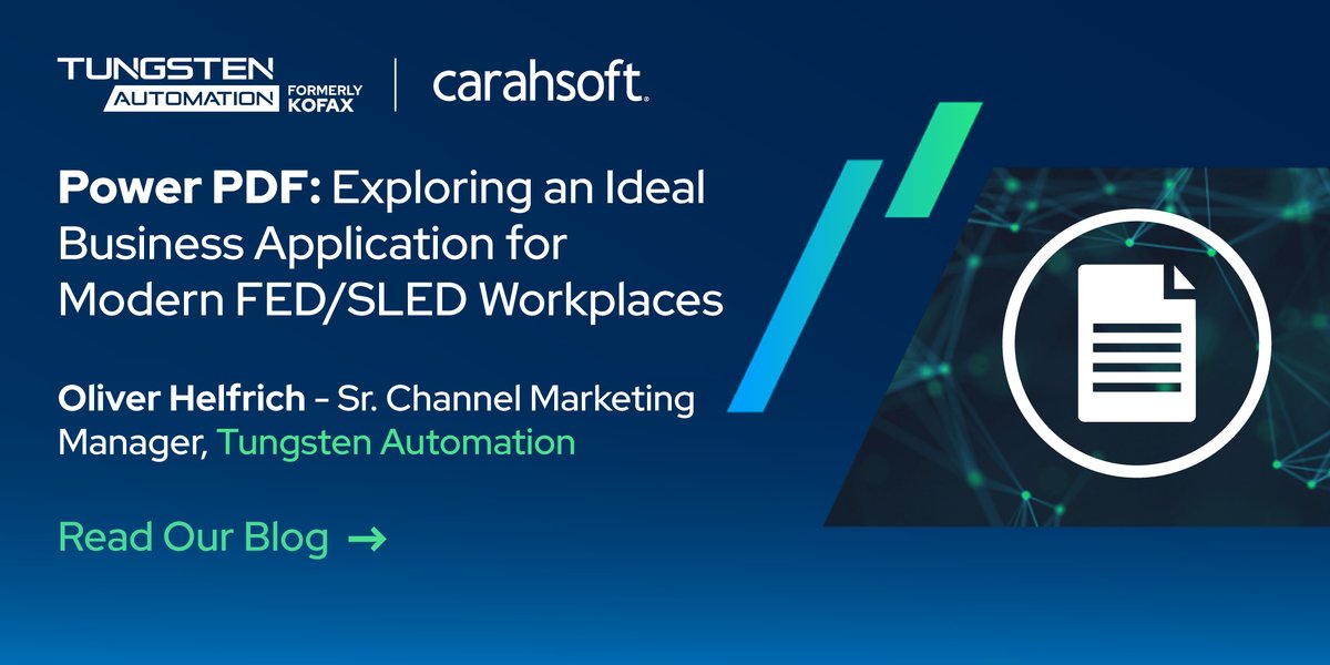 Carahsoft's tweet image. Want to optimize your #documentworkflows? See how @TungstenAI's Power PDF helps State, Local & Education institutions streamline operations with secure & cost-effective tools. Read our latest blog to learn how their solutions can benefit your organization: carah.io/0f8b3
