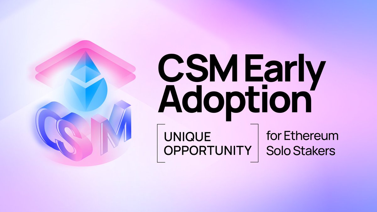 Introducing the Community Staking Module Early Adoption Program: A Unique Opportunity for Solo Stakers 🌐

Eligible operators can benefit from:
1️⃣ Early access to the CSM mainnet, avoiding competition from large staking entities for ETH allocations.
2️⃣ A reduced requirement of