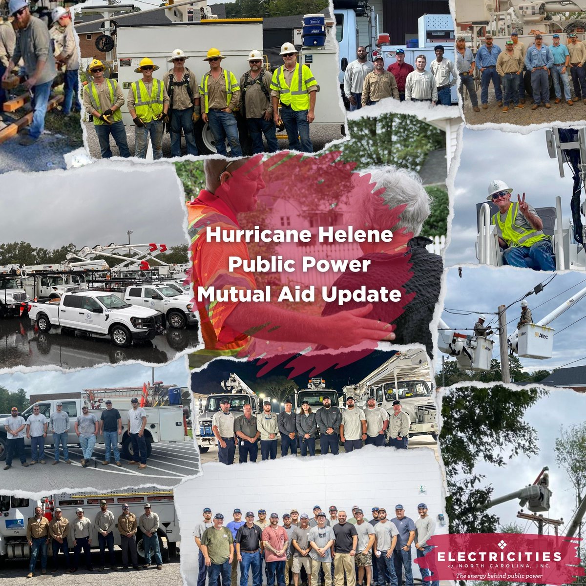 ElectriCitiesNC's tweet photo. We couldn’t be more proud & appreciative of the hard work of our #PublicPower member communities' #lineworker crews & utility staff.
They've all shown & continue to show the reliability & community-centered focus that public power is known for; Thank you all!
#HurricaneHelene https://t.co/BCsOEyzDRg