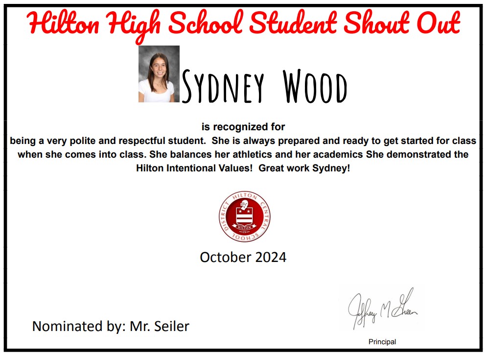 Congratulations to Sydney, one of our October 2024 Students of the Month. Thank you for exemplifying our Cadet Intentional Values. Keep up the good work! #WeAreHilton