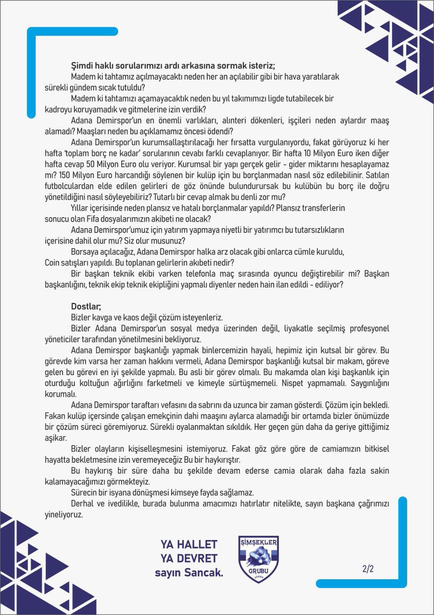 Halkin_Takimi's tweet photo. Tüm Adana Demirspor camiamıza ithafen basın açıklamamız.
Saygılarımızla. https://t.co/66Ro3SvZIV