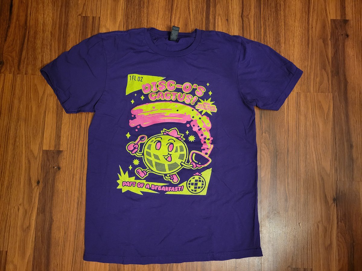 disco_cactus's tweet image. &quot;You had CACTUS for breakfast???&quot; Not CACTUS... the new Discocactus Complete Breakfast Cereal Style T-Shirt! 

It&apos;s Bandcamp Friday, which means we receive 100% of the sales today--so it’s never been a more perfect time to pour yourself a hefty bowl of Disc-Os. Link below!