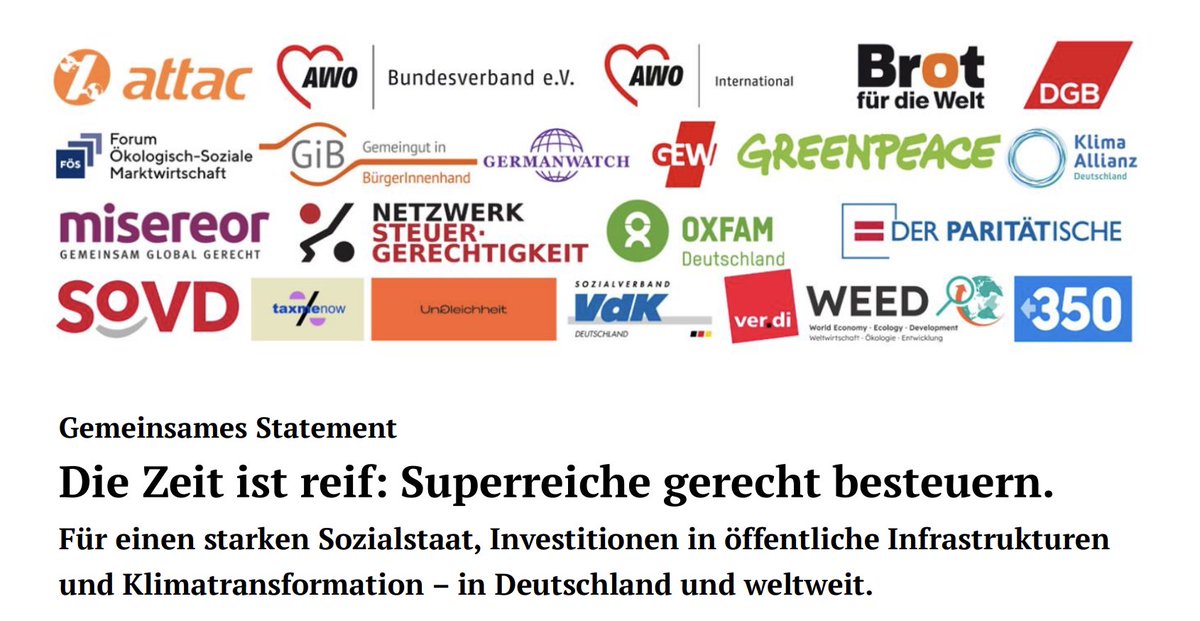taxmenow_eu's tweet photo. 249 Milliardär:innen - ihr Vermögen wächst trotz Krisen weiter, während 17% der Menschen in #Armut leben und die öffentliche #Infrastruktur verfällt. 
Wir fordern wir #Besteuerung großer #Vermögen für soziale #Gerechtigkeit, #Klimaschutz und eine zukunftsfähige #Daseinsvorsorge. https://t.co/9Rf3HXOp00