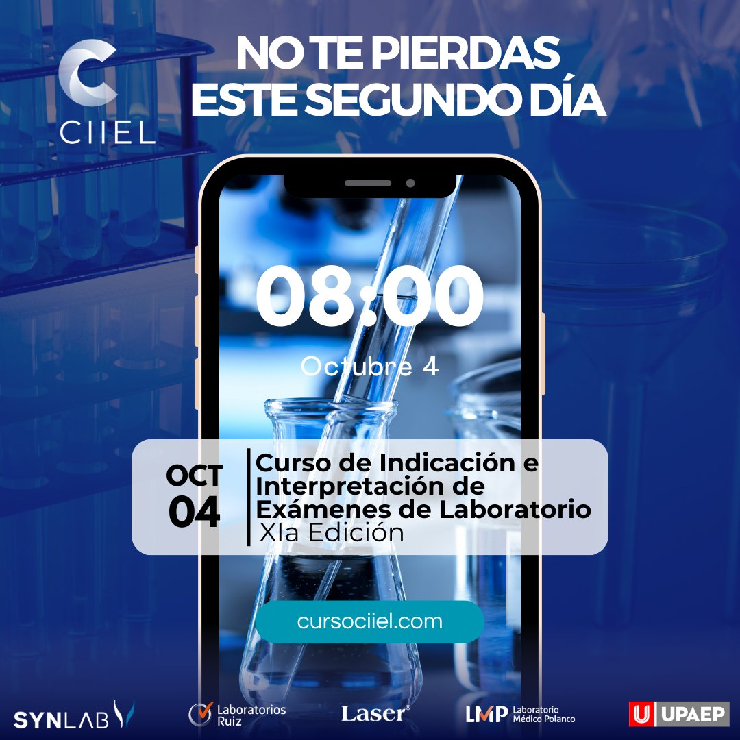 LabPolanco's tweet image. 🔬📊 ¡Hoy es el gran día! No te pierdas la XIa Edición del Curso de Indicación e Interpretación de Exámenes de Laboratorio 👩‍⚕️👨‍⚕️
🕗 Hora: 08:00 AM
📅 Fecha: 3 de octubre
Actualízate en la interpretación clínica de exámenes de laboratorio, guiado por expertos en la materia.
