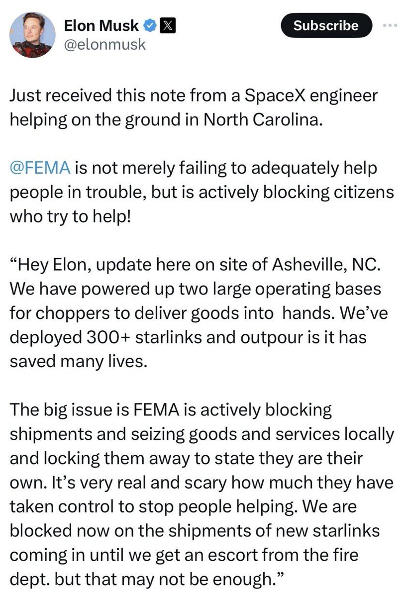 TONYxTWO's tweet image. TRUMP JUST POSTED THIS!!! 

“We need help to get word out about
FEMA, we spoke with Ivanka and handed out starlinks with her yesterday but FEMA then showed up and started blocking us”

🚨🚨🚨🚨