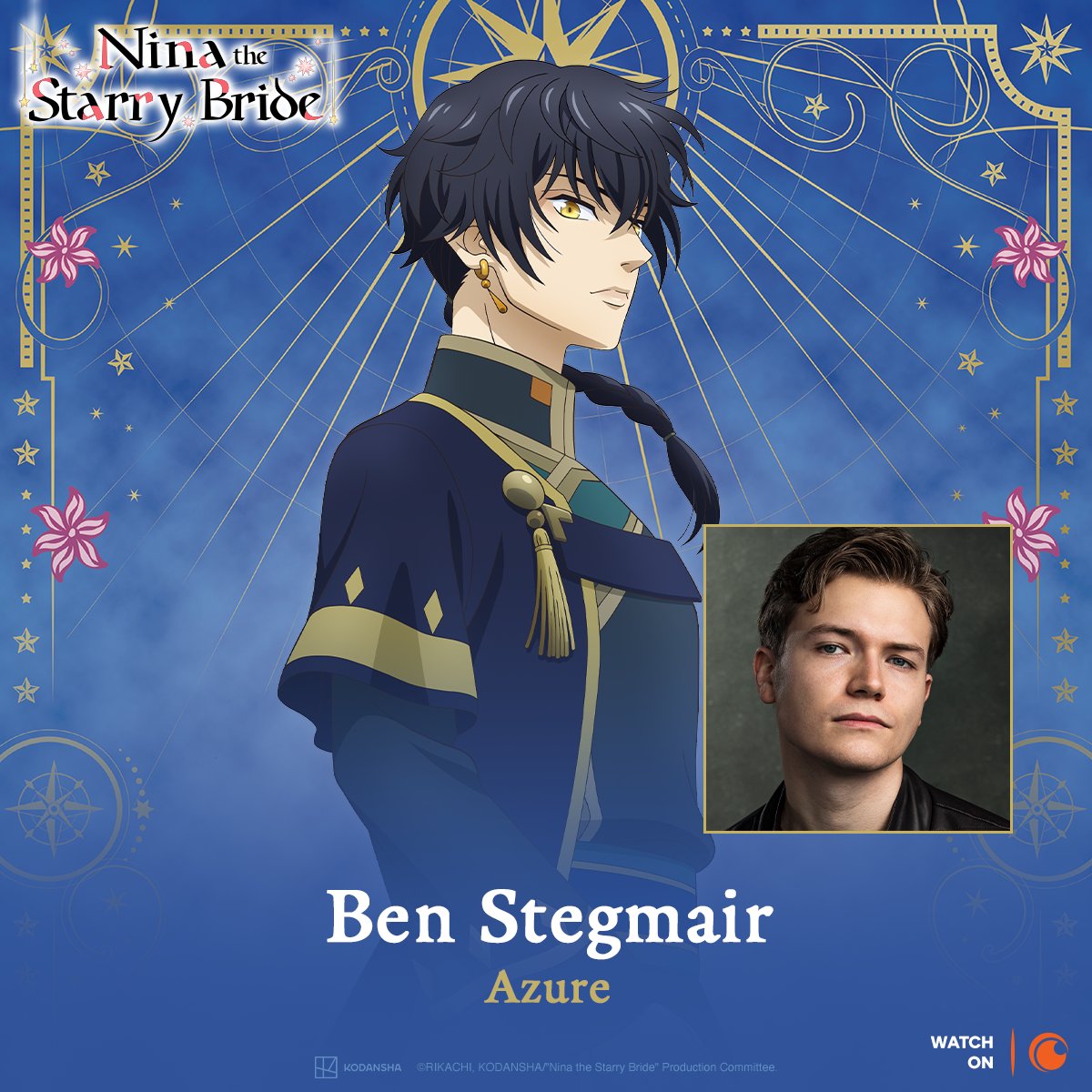 The English dub of Nina the Starry Bride will begin this Monday alongside the sub! ✨ 

Nina - <a href="/JillHarrisVO/">🍉 Jill Harris 🌈 (she/her)</a>
Azure - <a href="/BStegmairVO/">Ben Georg Stegmair</a>

❤️ CAST &amp; CREW: got.cr/NinaStarryBrid…