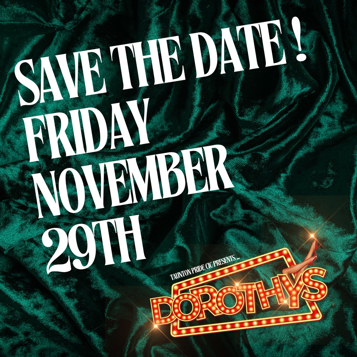 HAPPY FRIDAY !!! We have news. November sees us  launch Dorothy's, a MONTHLY fundraising night for all (18+) in our LGBTQIA+ Community.  It's going to be a bit camp, classy and a big bunch of all things queer. Get ready to jump on the Yellow Brick Road to your Emerald City!