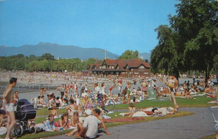 Kitsilano Beach, Vancouver, BC, 1950s --- Now this city is super Asian. White families enjoying life without diversity. Young whites today have no idea how it was. Most of them go daily to Chinese restaurants like slaves incapable of cooking,  without families.
