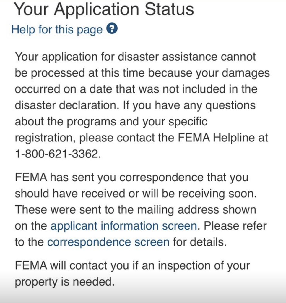 LizWillis_'s tweet image. FEMA just denied my sister’s assistance claim because the hurricane hit her house at the wrong time for emergency assistance?? 
DOZENS OF TREES DOWN, NO POWER FOR DAYS, NO FOOD, NO WATER. She’s a teacher in a title 1 school system and needs help.
Wtf are you doing @fema?