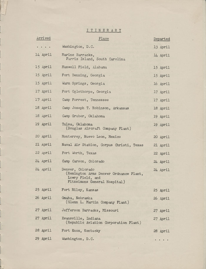 FDRLibrary's tweet photo. In the April 1943, FDR traveled to the US southwest for an inspection tour of the area's military posts and war factories #ArchivesOnTheRoad
📷Camp Robinson, AR. NPx 48-22:3715(35)
📰Map and itinerary for the President’s second wartime inspection tour in the southwest. OF 200-2-Y https://t.co/JQnDqQYIld