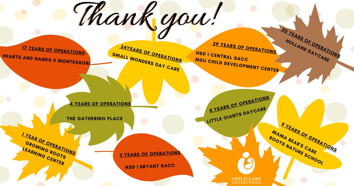 🎉Happy Anniversary🎉 to all of our October providers! Thank you to all of our providers for providing quality child care to the families in our community. 
#CCCmontana #ChildCareMatters