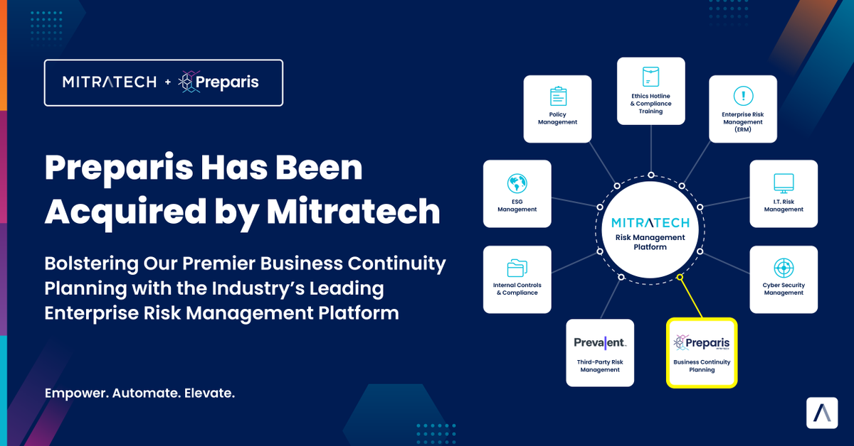 preparis's tweet photo. #Preparis is now part of #Mitratech! This acquisition expands Mitratech’s platform, enhancing incident management &amp; emergency response capabilities.

Stay tuned as we continue to provide cutting-edge tools to help organizations prepare for the unexpected.! #RiskManagement https://t.co/yJxHnuS90o