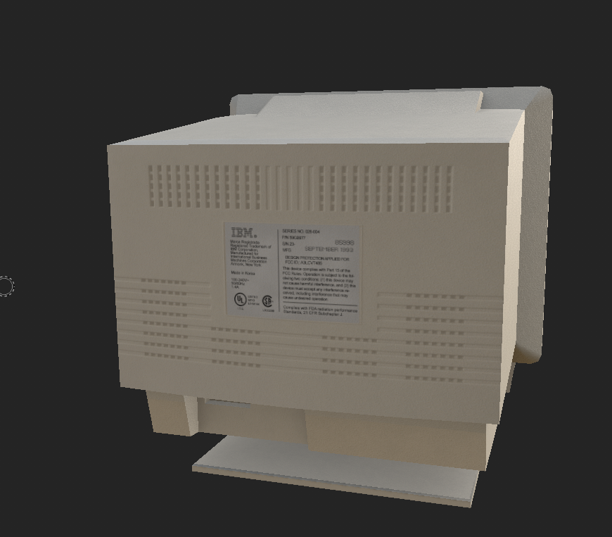 Matthew_V_'s tweet photo. spent yesterday remaking this label on the back of the IBM PS/1 monitor for my model and im using a photo to line it up into place in substance
#3D #3dartwork #3Dartist https://t.co/h6lM9tKbOf