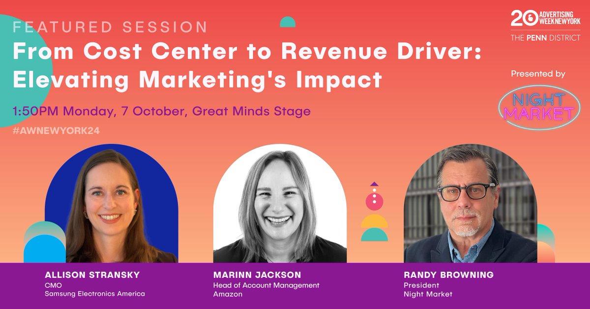 advertisingweek's tweet image. A must-see session! Learn how to make informed decisions in planning, execution and the ways to drive marketing&apos;s role from an operational expense to a revenue-generating force. Bookmark this session: 
bit.ly/4gRSAua

#THEPENNDISTRICT @THEPENNDISTRICT