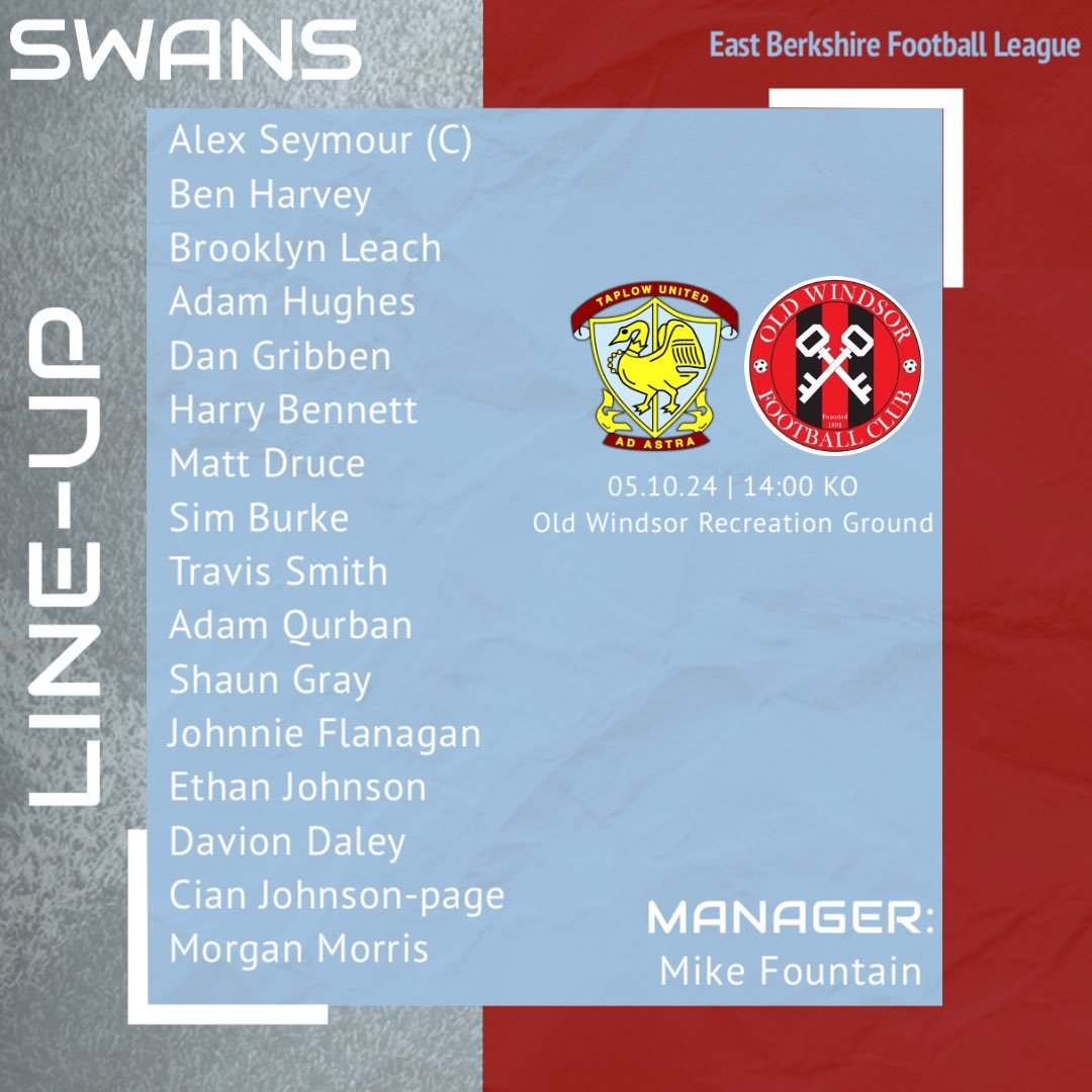 🚨Swan Squad Alert🚨

📆 Saturday 5th October 
🆚 Old Windsor Reserves
🏆 League
⏰ 2pm KO
🏟 Old Windsor Recreation Ground
📍 Robin Willis Way, Windsor SL4 2PX

COME ON UNITED! 💪 #TUFC🦢