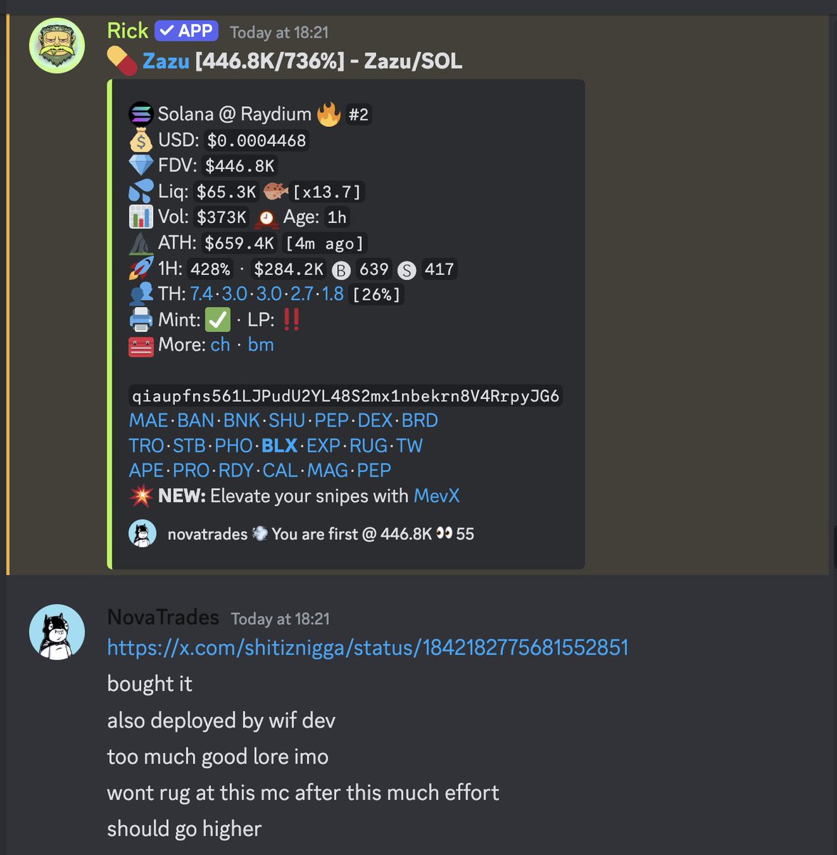 We <a href="/AlfaFrens/">Alfa Frens | 1/1 Alpha Group</a>  got into $Zazu at 450K,
that is 10X rn.