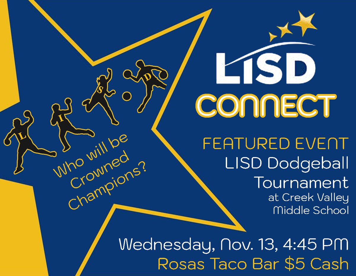 Form your team now! Sign up for the LISD Connect Dodgeball Tournament here!

docs.google.com/forms/d/e/1FAI…