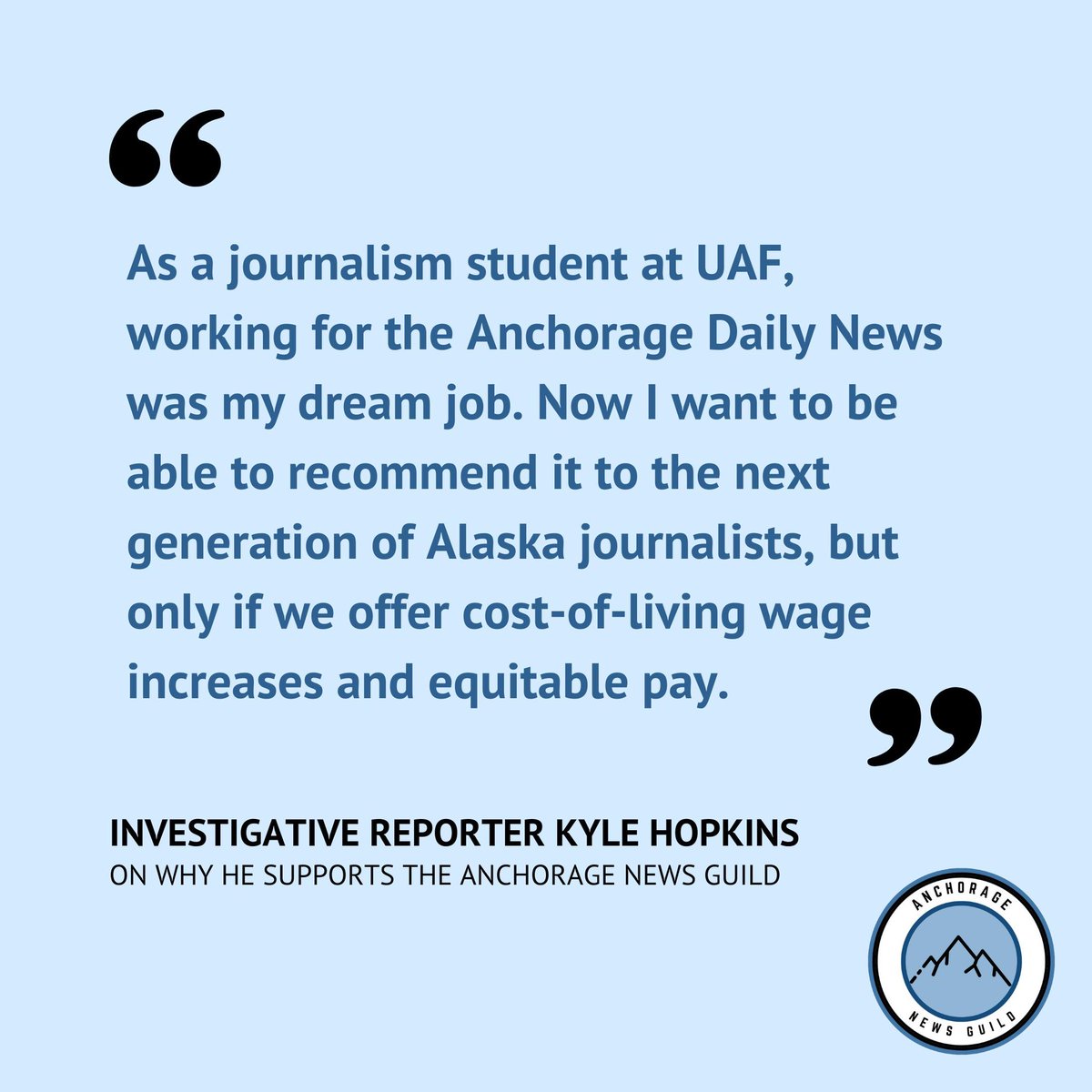 ancnewsguild's tweet image. Our election to officially form the Anchorage News Guild is coming up on Tuesday! 🗳️ Over the next few days, we’ll share some words directly from our members about why they support this union. #ADNunited