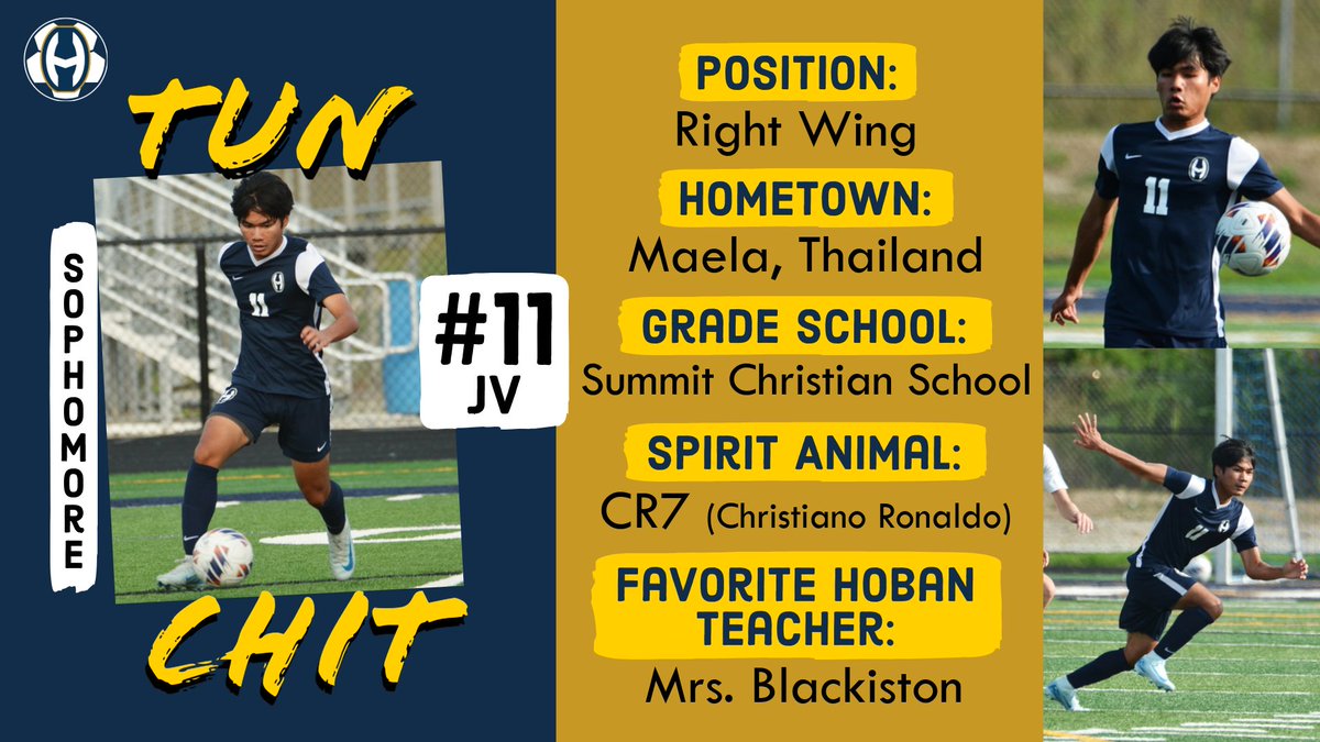 Meet Tun Chit, JV #11 💥!  Tun's goal this season is to score a hat trick against STVM 🏆. His spirit animal is the legendary Christiano Ronaldo, otherwise known as CR7 #iykyk. #PlayerSpotlight #MeetTheTeam #HobanFamily