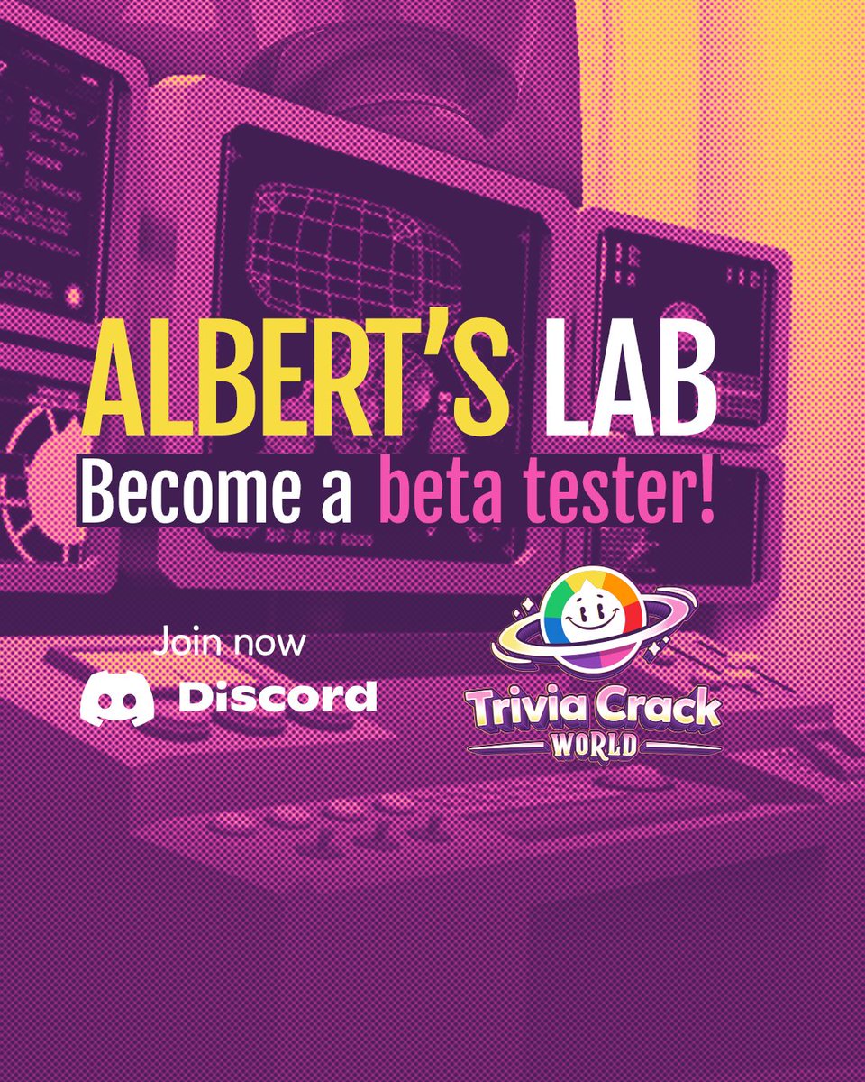 TriviaCrack's tweet image. 🧪Want to be one of 25 exclusive Beta Testers for Albert’s Lab in Trivia Crack World?
Compete against a robot in a game of charades and showcase your smarts! 🤖
➡️discord.com/channels/10146…
🕶✨Exclusive to Meta Quest devices.
#AlbertsLab #TriviaCrackWorld