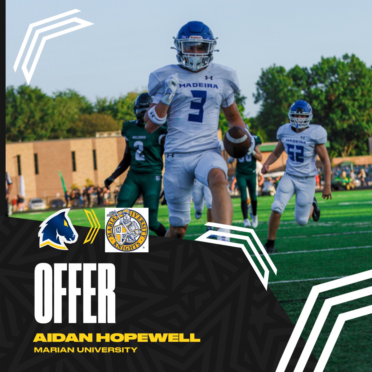 aidanhopewell_5's tweet photo. After a great Conversation with @CoachKarrasJr I have been blessed to receive an offer from @MarianUFootball @MadeiraFB @ChrisStew17 https://t.co/E0Lf3UFWpp