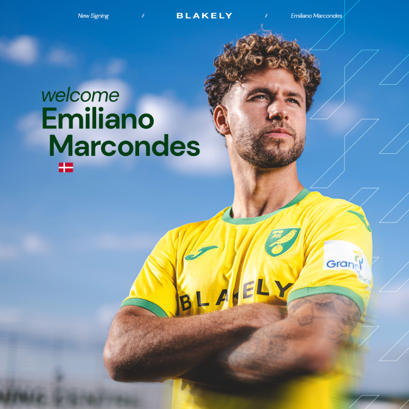 NorwichCityFC's tweet photo. We've completed the signing of Danish attacking midfielder Emiliano Marcondes on a one-year deal 🔰

Read more 👇