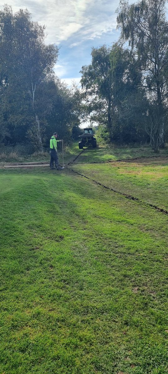 After a dreadful start to the week, we had a productive end to it. All surfaces brushed and cut, definitely moving to hand mowed really this year. Drainage work has started, drying the area that will become a grass path to replace our old, worn astro turf.