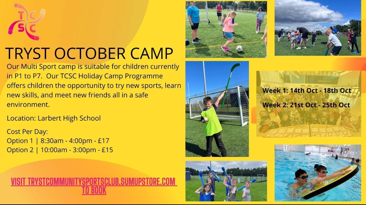 Spaces available❗️

Not long now until the school holidays which means we are SUPER excited to welcome some new and previous campers to our October multi-sport camp🤩 

2 weeks of fun sports activities and great memories with friends 🥎🏓🥋

Book now:
…ystcommunitysportsclub.sumupstore.com/products?categ…