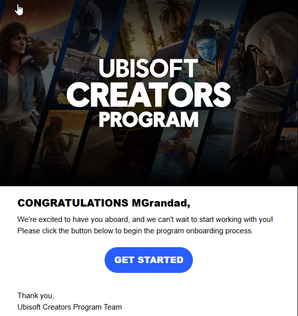 m_grandad's tweet photo. For those who did not see the announcement on stream last night, I am extremely pleased to say that I now a member of the Ubisoft Creators Program.
I'm super exited to see what comes from being a member.
#Twitch #twitchstreamer #UbisoftCreator #UbisoftCreatorProgram #Ubisoft https://t.co/eNmsIrC8Zj