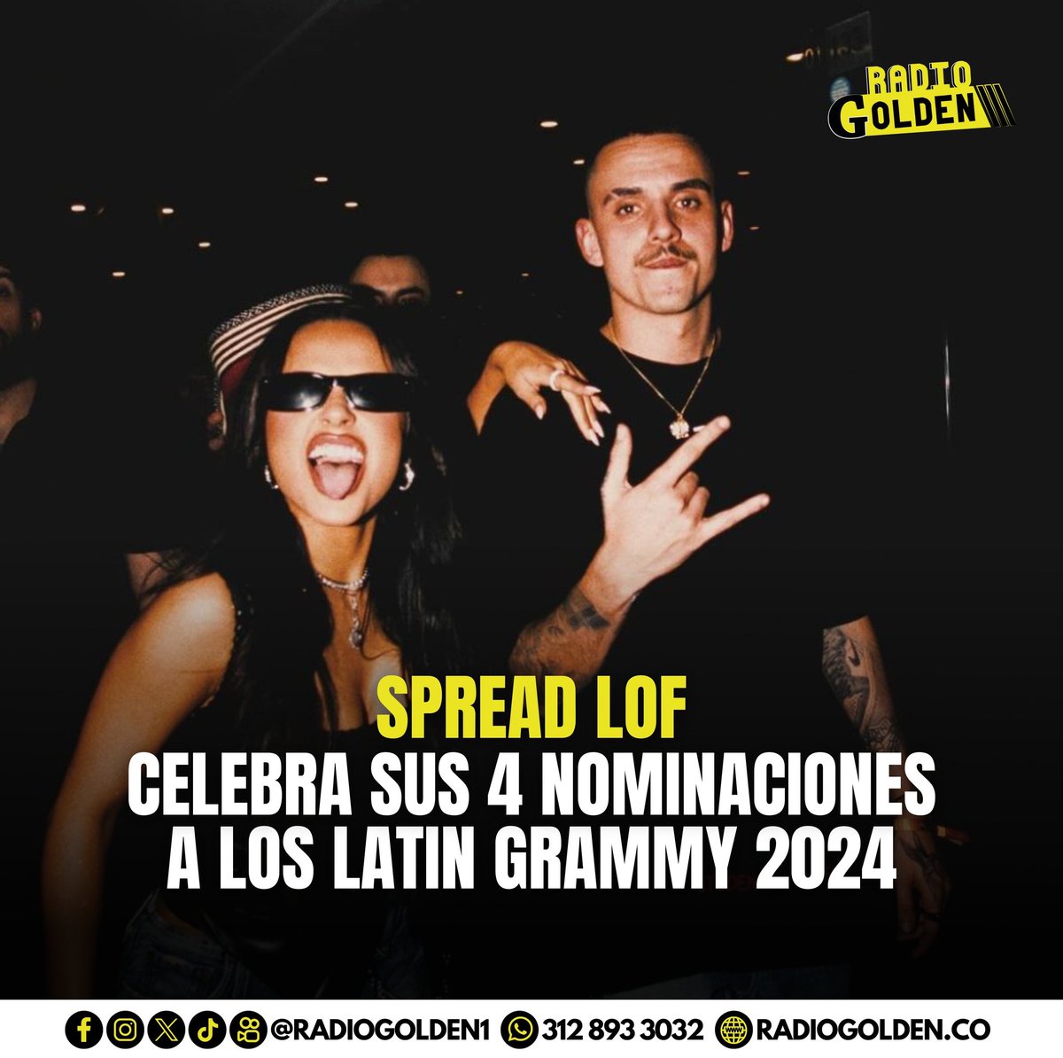 RadioGolden1's tweet photo. Las nominaciones de @spreadlof para los Latin Grammy destacan su capacidad de innovar y crear éxitos que traspasan fronteras. 🏆🎶
•Compositor del Año
•Grabación del Año
•Mejor Canción Pop
•Canción del Año
#SpreadLof #LatinGrammy2024 #Grammy2024 #RadioGolden https://t.co/niOZeyjNOp