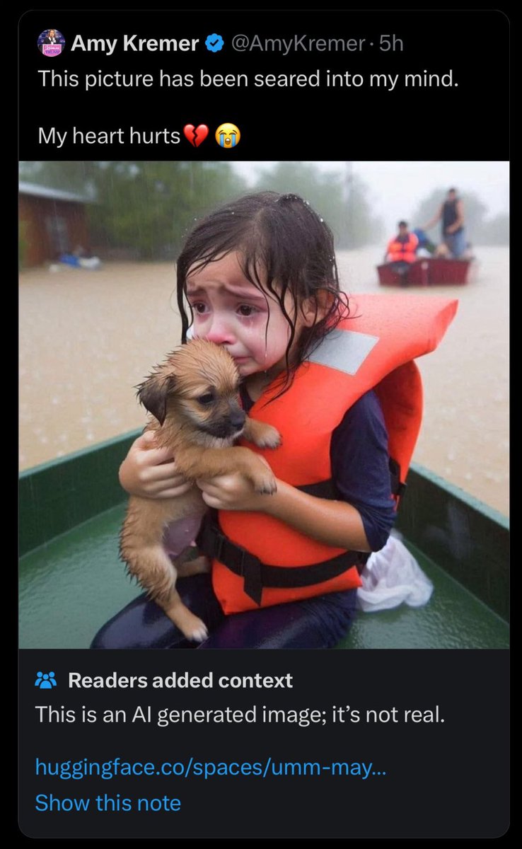 Have you seen one of these viral photos claiming to show flooding in WNC?

Well, they're all AI fakes.

Some are used by scammers to make money or ask for donations. Others are weaponized to make people angry - or simply to confuse.
futurism.com/hurricane-scam…