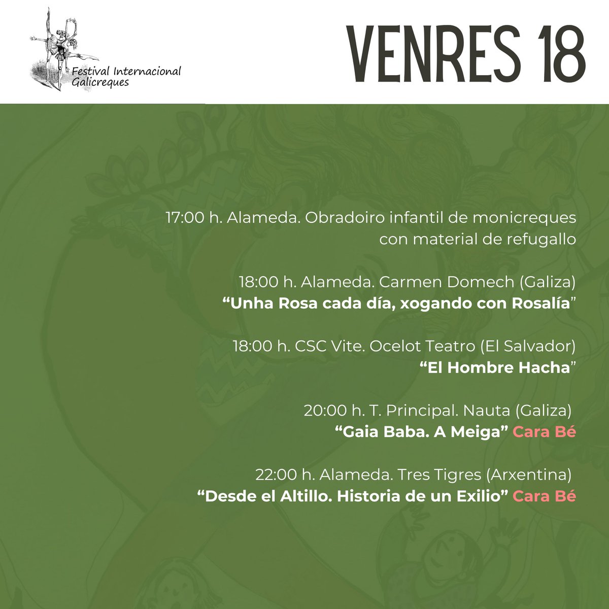 Galicreques's tweet photo. Vai organizando a axenda para vir ao #Galicreques2024

Aquí tes a 𝐏𝐑𝐎𝐆𝐑𝐀𝐌𝐀𝐂𝐈𝐎́𝐍, do 12 ao 20 de outubro 🎭 https://t.co/CormQGO3Sn