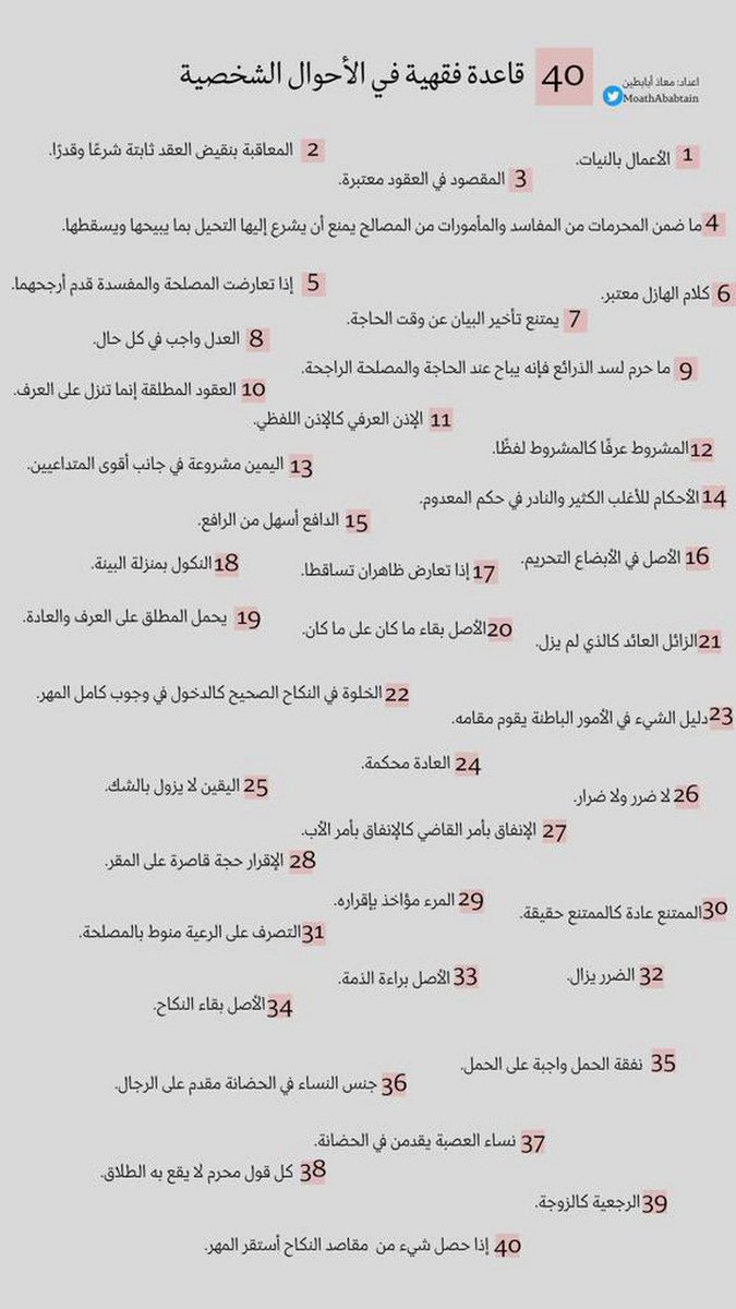 A55438345's tweet photo. 40 قاعدة فقهية في الأحوال الشخصية ذات أهمية👌 https://t.co/RQLIg7TqKN