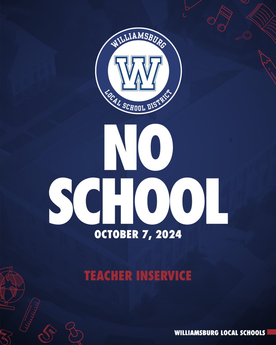 Don't forget that we have a teacher in-service on Monday, 10/7. There will be no school for students!