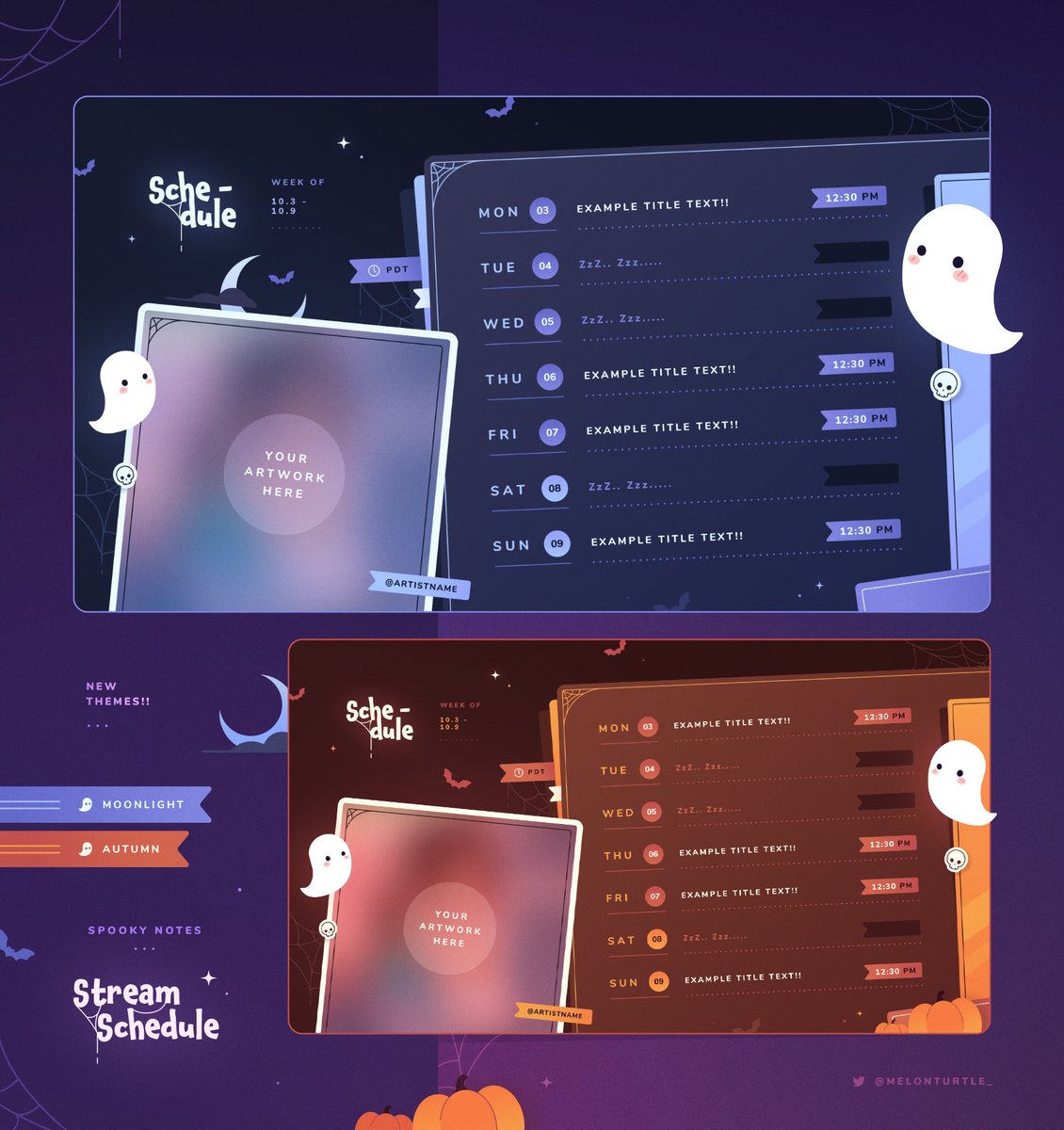 New Shop Update!  👻✨
~   Spooky Notes : Stream Schedule

✦  New Moonlight + Autumn themes 🌙🎃
✧  Free update!! 💜