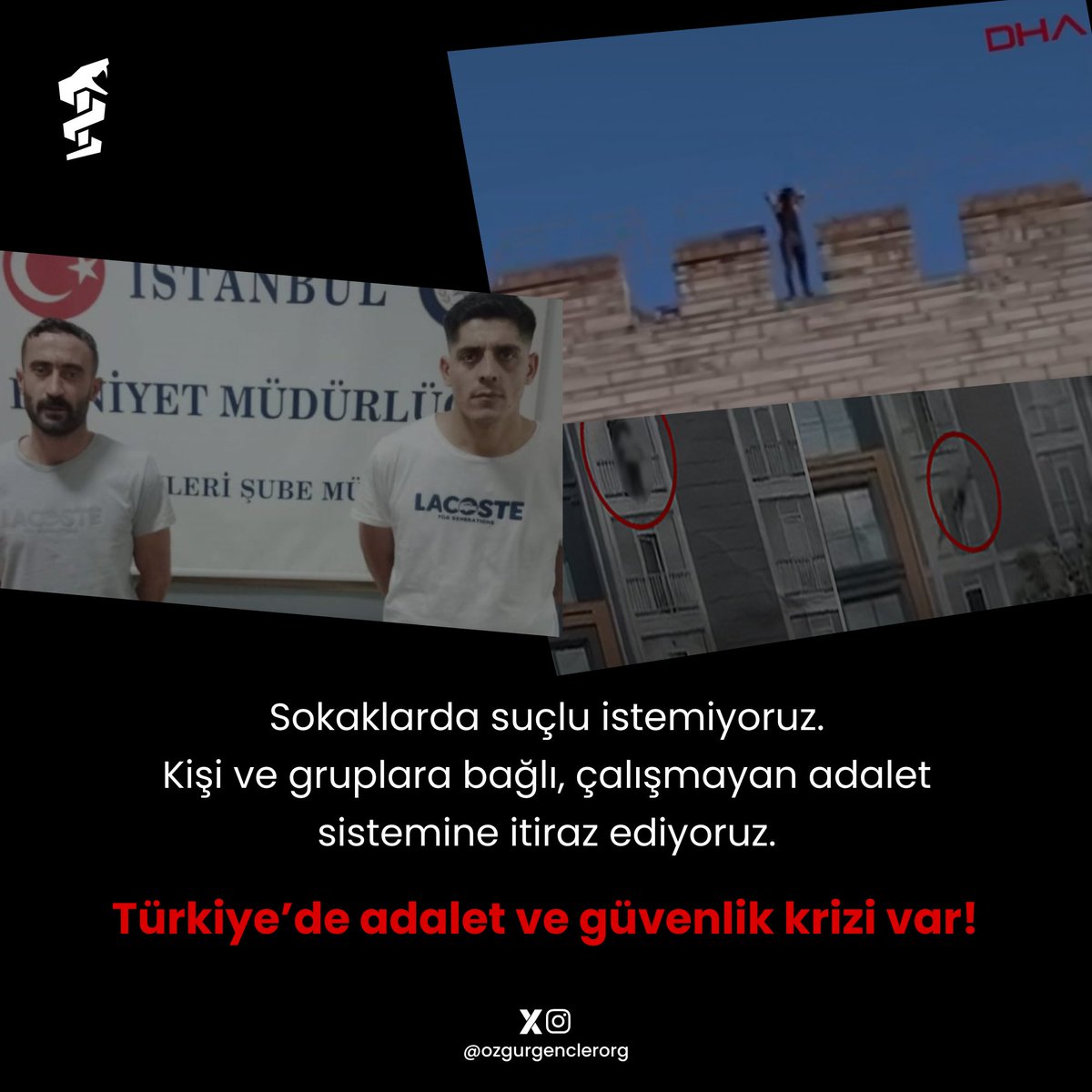 ozgurgenclerorg's tweet photo. Masum vatandaşlar sabıkalı suçlular tarafından cinayetlere kurban gidiyor!
Kadınlar sokaklarda suçlular tarafından tacize uğruyor!
Adalet ve güvenlik kişi ve gruplara bağımlı halde, soruşturma süreçleri ise düzgün işlemiyor.
Sistem bozuk, Türkiye'de #KrizVar! https://t.co/v2udRuOGha