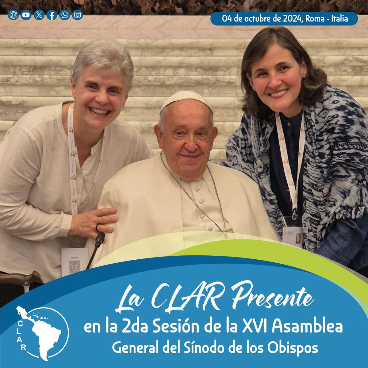 SÍNODO 2024 | En el contexto de la Asamblea Sinodal, las Hnas. Liliana Franco, ODN (Presidente) y Daniela Cannavina, HCMR (Secretaria General), en nombre de la CLAR, saludaron al Papa Francisco en el día del Santo de Asís. 

#Synod2024