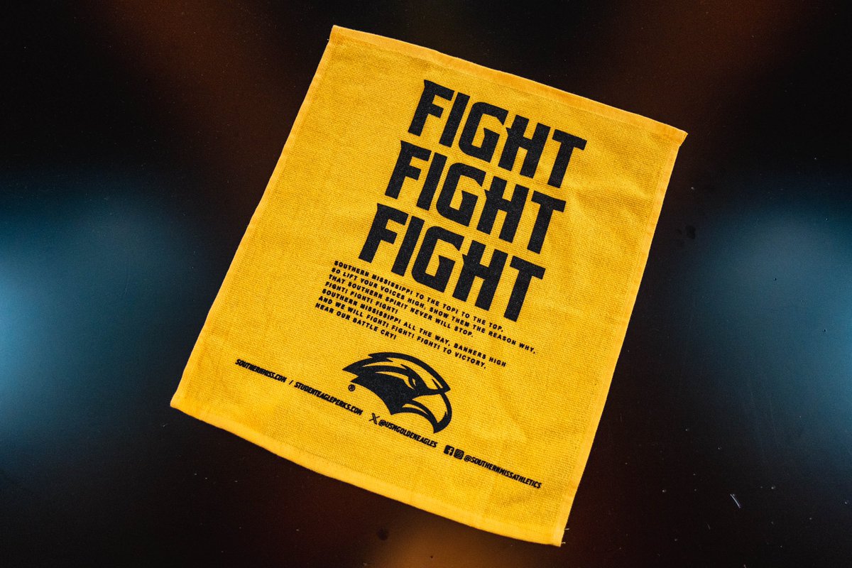 StudntEagleClub's tweet photo. Students make sure to come to the game tomorrow night at 6 PM and cheer on your Southern Miss Football Team to victory against Louisiana! All Students will also receive a Southern Miss Rally Towel! Show up, be loud, be proud! https://t.co/zx59tjMyix