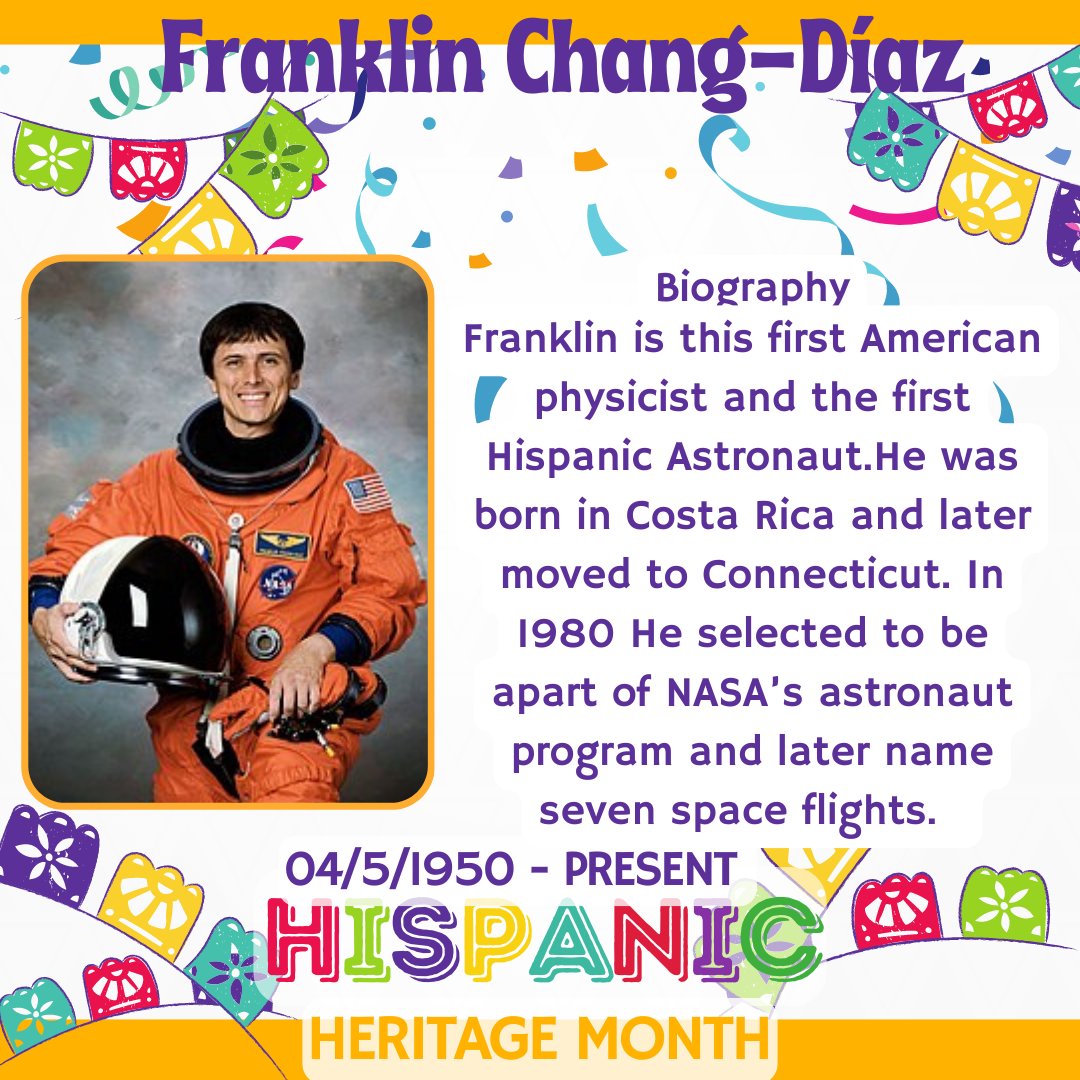 In Chemistry as part of our Hispanic Heritage Month observance we take a moment to honor the accomplishments of Hispanic STEM professionals. Today we shine a light on Franklin Chang-Díaz. Follow along to expand your knowledge! #HispanicHeritageMonth #InspiringMinds
@bburghsbruins